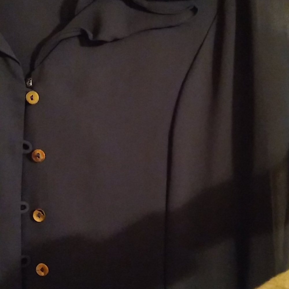Chaus Navy button-down dress Short Sleeve tie in back Ruffle Summer Lightweight - Picture 9 of 16